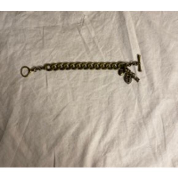 Vintage Y2K Fossil Brass Tone Toggle Charm Bracelet with Lock & Key - Picture 4 of 8